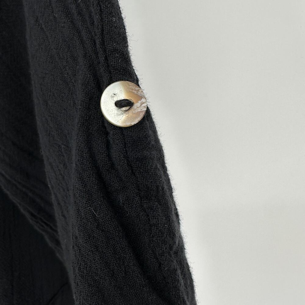 Cottonways Shirt Womens Size LARGE Black V-Neck Tunic 3/4 Roll Tab Sleeves Boho - Picture 5 of 10